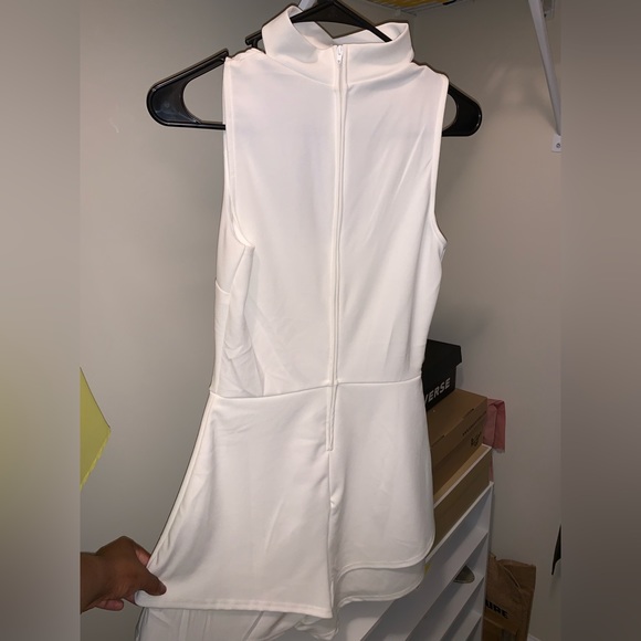 White Fashion Nova Romper with Cutout Detail and Double Layer Shorts - Picture 3 of 4